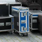 Flight cases and film production equipment in secure storage between shoots in London